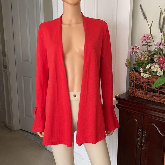 Carmen Marc Valvo red open cardigan bell cuff - Picture 2 of 9